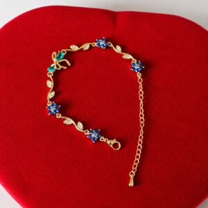 Gold Plated Blue Floral Bow Bracelet
