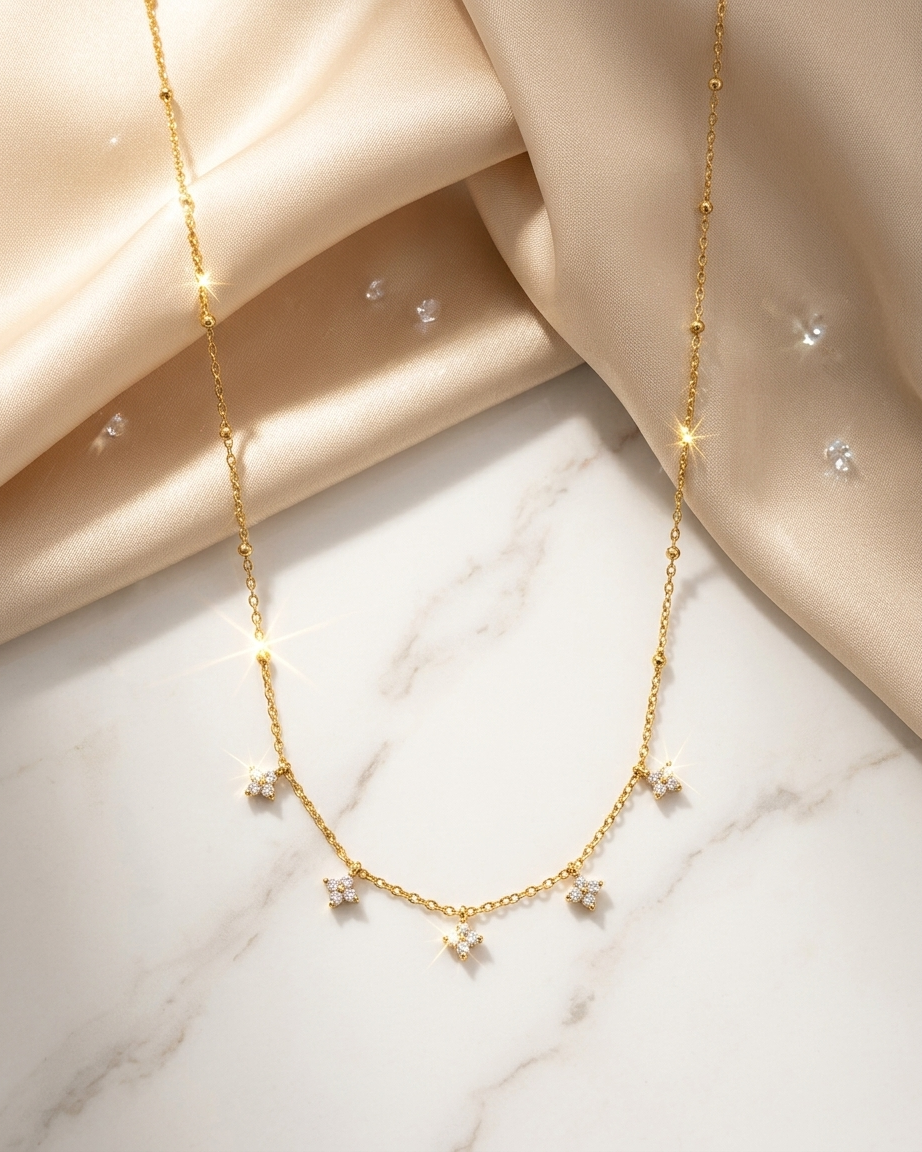 CZ Clover Charm Chain Necklace | Gold Plated Necklace for Women - Image 2