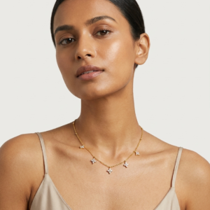 CZ Clover Charm Chain Necklace | Gold Plated Necklace for Women