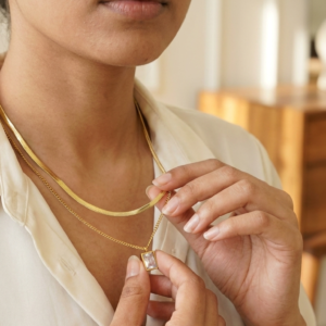 Layered Baguette CZ Pendant Necklace | Gold Plated Necklace for Women