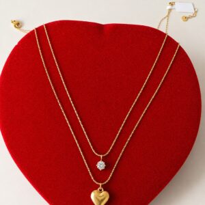 Gold Plated Layered Heart Pendant Necklace