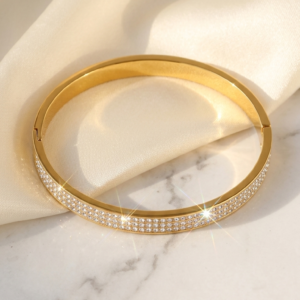 Multi-Row Pave CZ Bangle Bracelet | Gold Plated Bracelet for Women