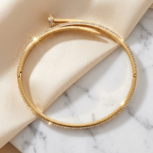 Pave CZ Nail Cuff Bangle Bracelet | Gold Plated Bracelet for Women
