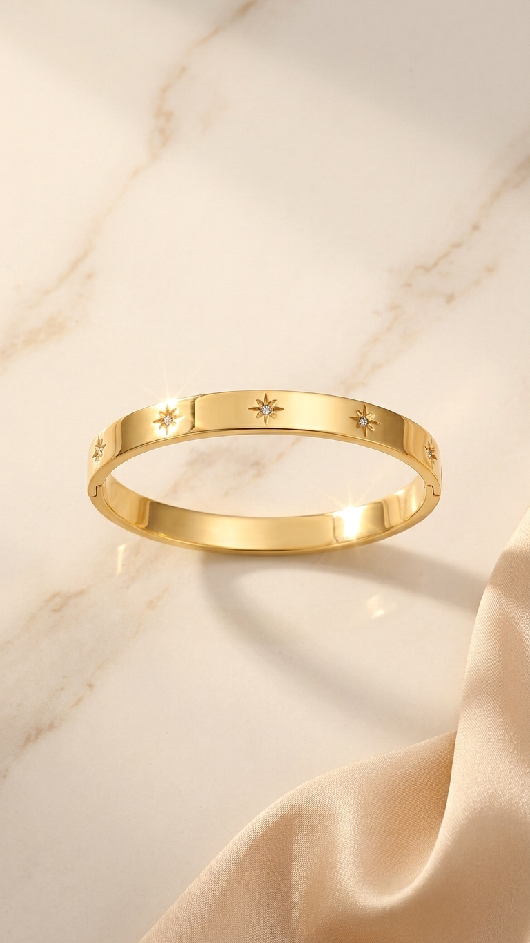 Star Burst CZ Bangle Bracelet | Gold Plated Bracelet for Women