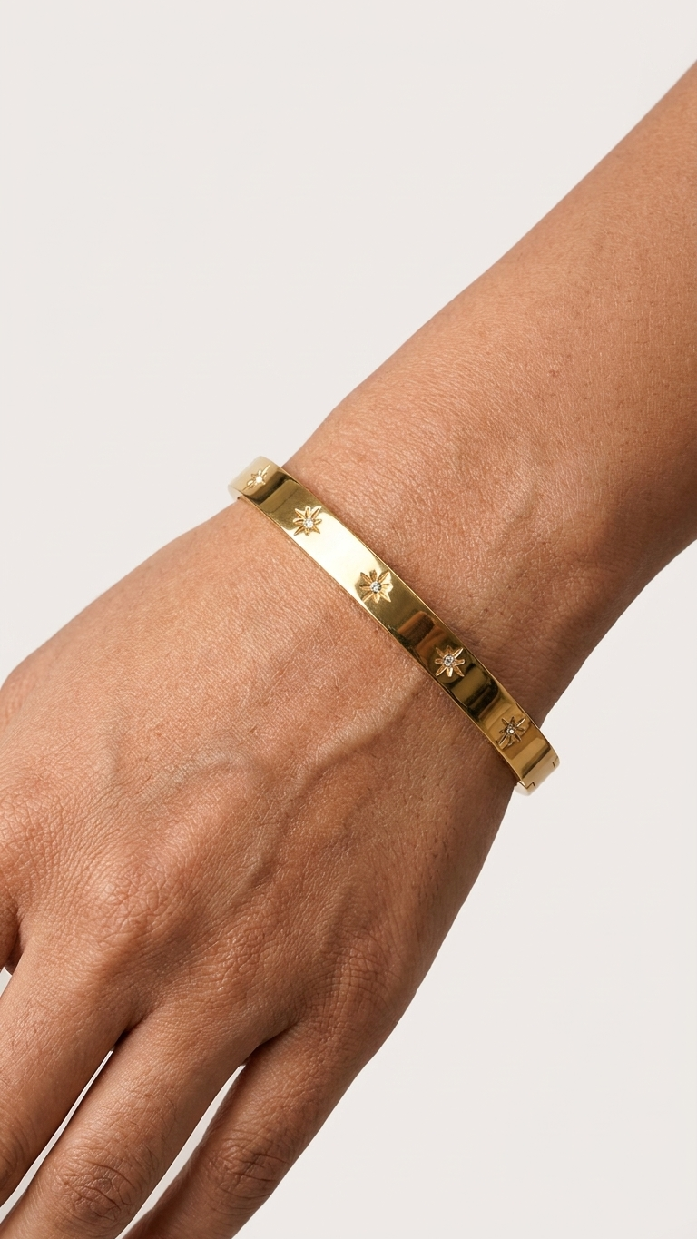 Star Burst CZ Bangle Bracelet | Gold Plated Bracelet for Women - Image 2