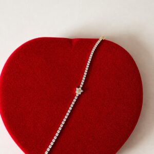 Gold Plated Tennis Bracelet with Flower Charm